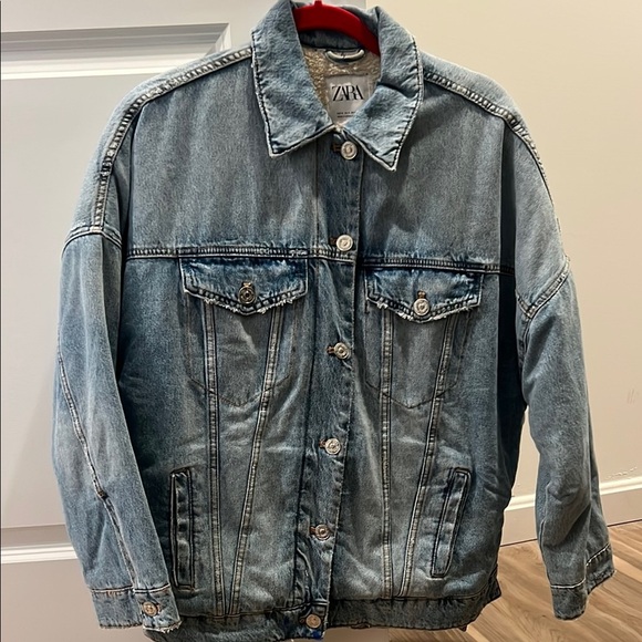 Zara Light Blue Sherpa Lined Denim Oversized Jean Jacket size small women’s - Picture 2 of 10